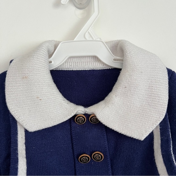 Babygirl Navy Sailor Dress Long Sleeve Nautical Knit Pleated Dress - Picture 5 of 12